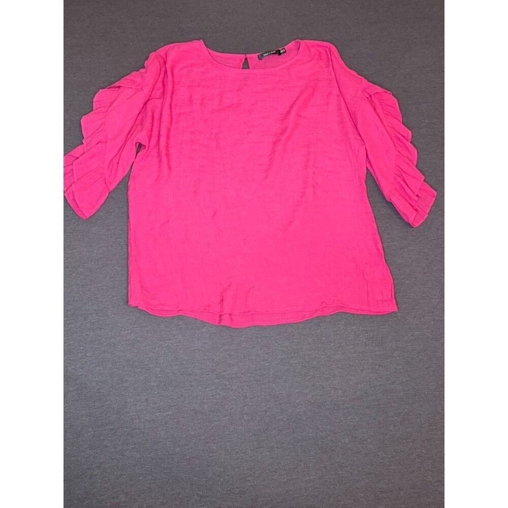 Doe & Rae Pink Ruffle Sleeve Blouse Medium Textured Boho Top Size Medium - Picture 6 of 13